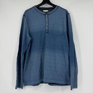 Carbon2Cobalt Mens Blue Ombre Textured Long Sleeve Henley Shirt Large Cotton